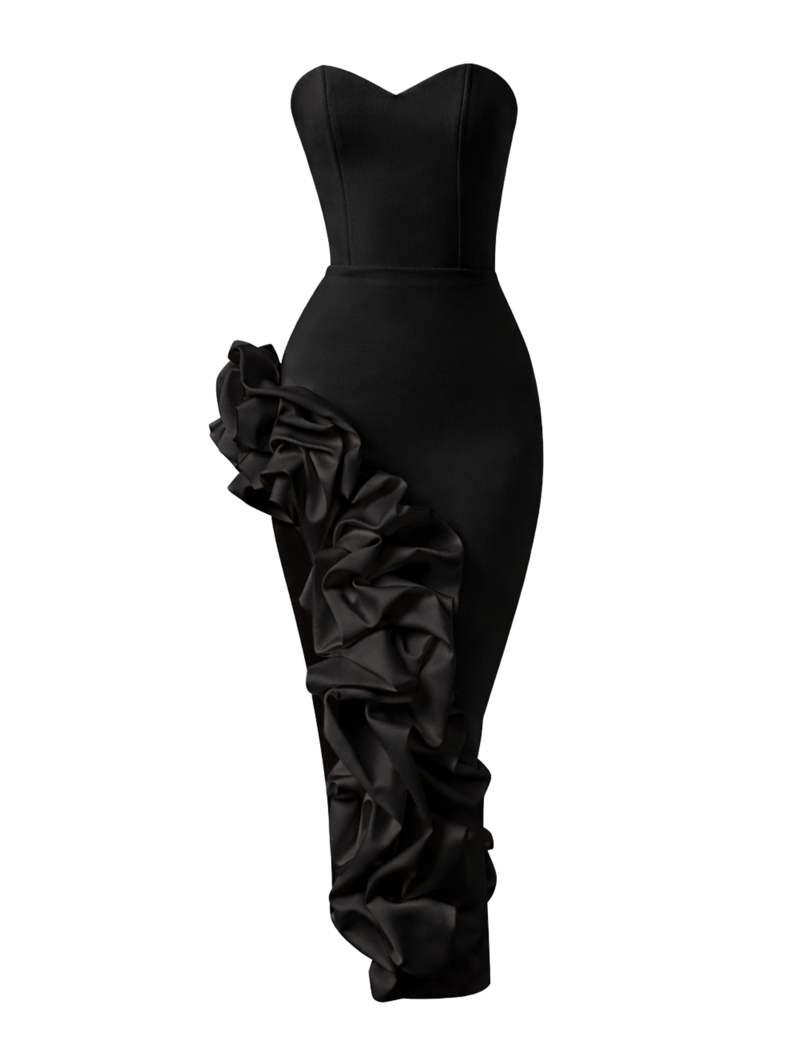 Aurora midi dress with a corset and voluminous ruffles