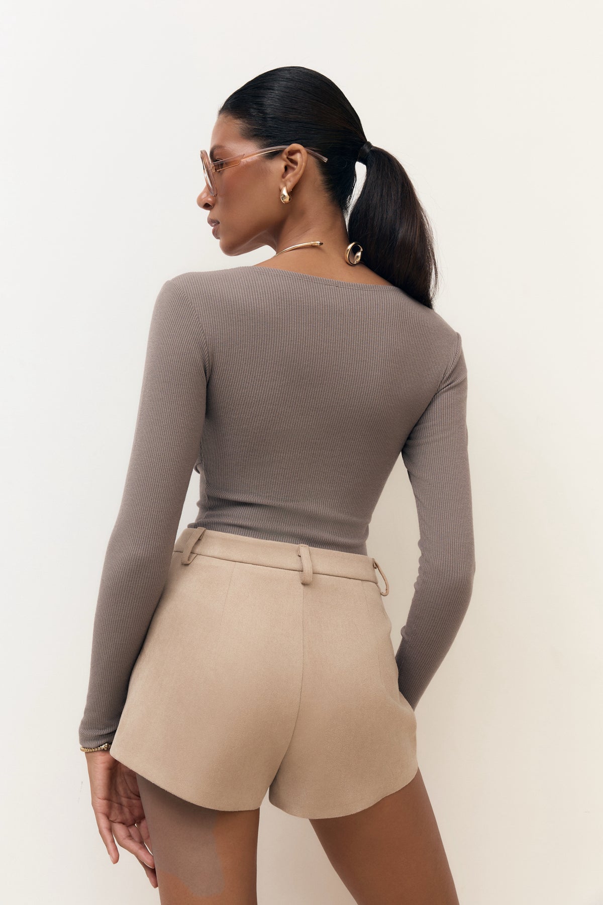Kaylee Bodysuit with Neckline Bow Grey
